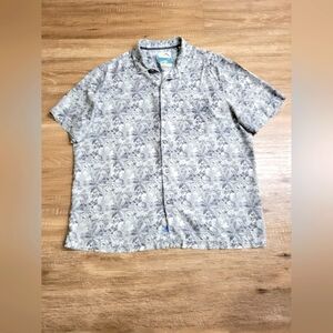 Tommy Bahama Men's Pre-owned Hawaiian Tropical Silk Floral Gray Shirt Size XL